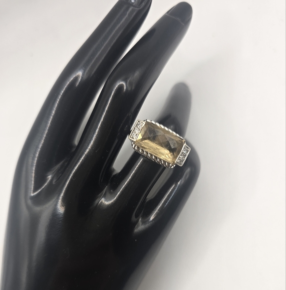 Judith Ripka Jewelry - Vintage JUDITH RIPKA RING 925 Sterling Silver Yellow Citrine Cocktail Ring S-7